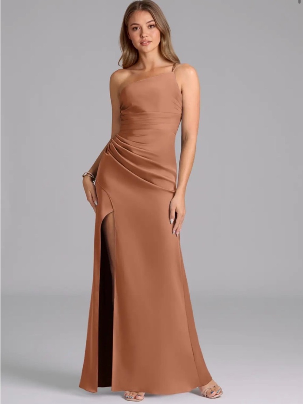 NWT Azazie Bridesmaid Eren Bronzer Stretch Satin Dress